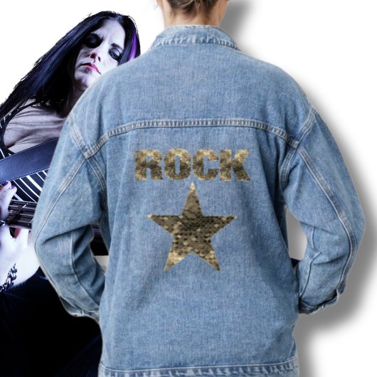 Rock Star Gold Letters Blue Jeansjacke