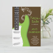 Rock star Green Gitarre Geburtstagsfeier Einladung (Stehend Vorderseite)