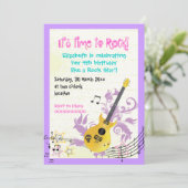 Rock star mädchenhafte Gitarre Geburtstag Einladung (Stehend Vorderseite)