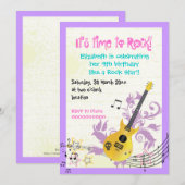 Rock star mädchenhafte Gitarre Geburtstag Einladung (Vorne/Hinten)