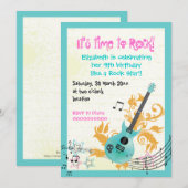 Rock star mädchenhafte Gitarre Geburtstag Einladung (Vorne/Hinten)