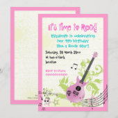 Rock star mädchenhafte Gitarre Geburtstag Einladung (Vorne/Hinten)