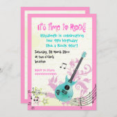 Rock star mädchenhafte Gitarre Geburtstag Einladung (Vorne/Hinten)