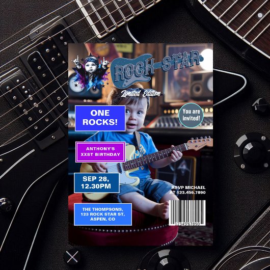 Rock Star "One Rocks"! Zeitschrift Cover 1. Geburt Einladung