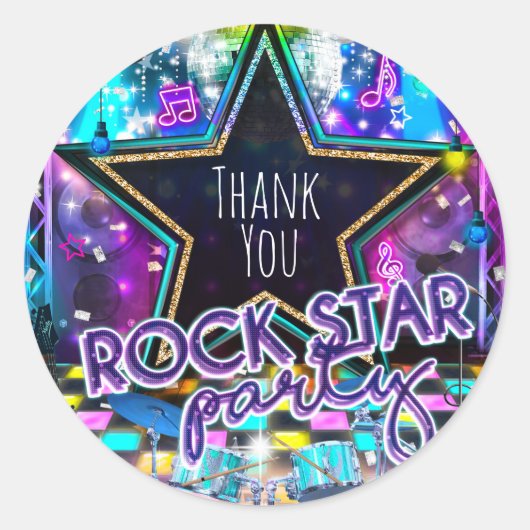 ROCK STAR PARTY Birthday Musical Dance Favor Runder Aufkleber (Vorderseite)