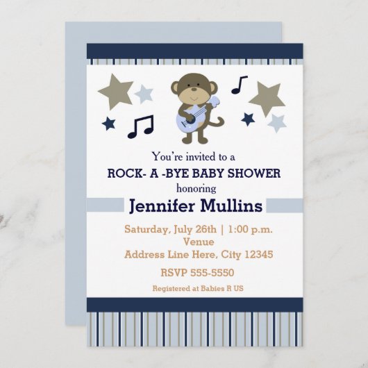 Rock Star Party Kinderdusche Affe Einladung (Vorne/Hinten)