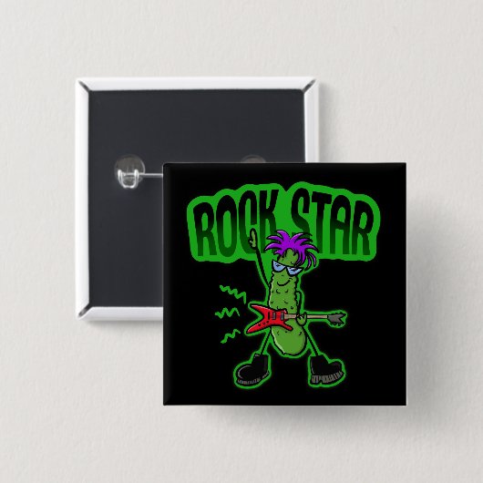 Rock Star Pickle - Funny Cartoon Button (Vorne & Hinten)