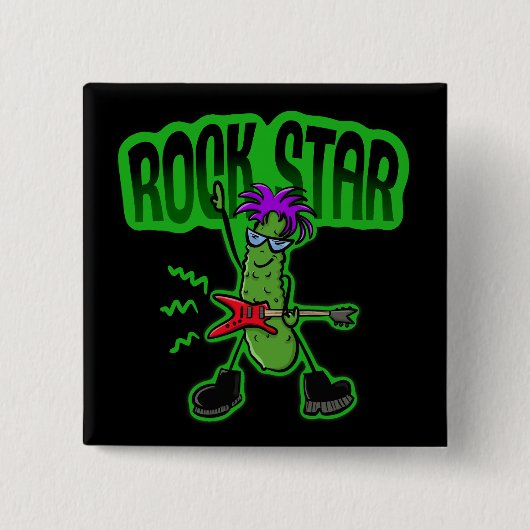 Rock Star Pickle - Funny Cartoon Button (Vorderseite)