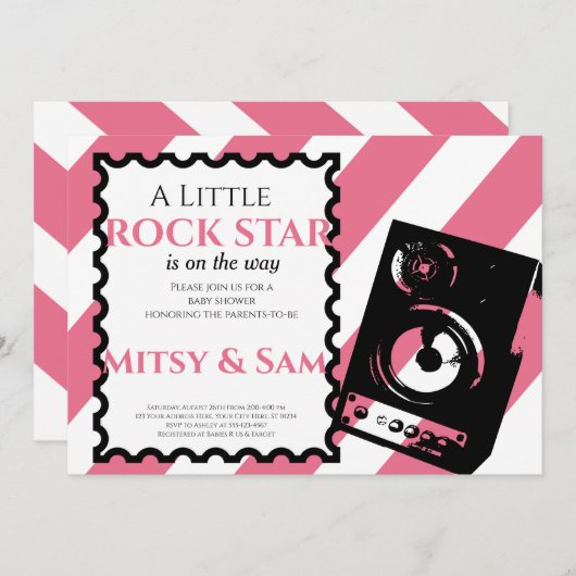 Rock Star Rock a Bye Baby Dusche Einladung (Vorne/Hinten)
