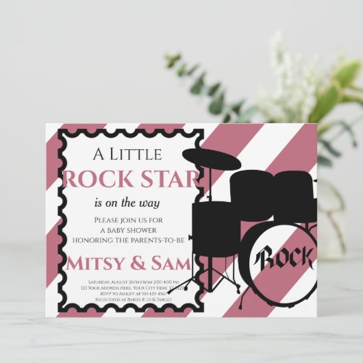 Rock Star Rock a Bye Baby Shower Einladung (Stehend Vorderseite)