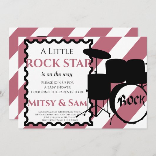 Rock Star Rock a Bye Baby Shower Einladung (Vorne/Hinten)