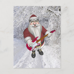 Rock Star Santa mit Red Electric Gitarre Feiertagspostkarte