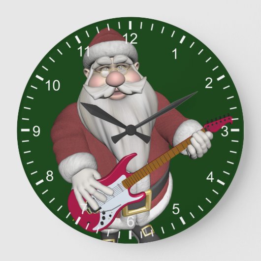 Rock Star Santa mit Red Electric Gitarre Große Wanduhr (Vorderseite)