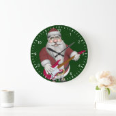 Rock Star Santa mit Red Electric Gitarre Große Wanduhr (Zuhause)