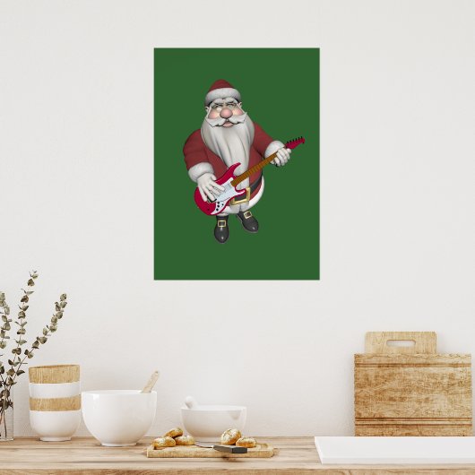 Rock Star Santa mit Red Electric Gitarre Poster (Küche)