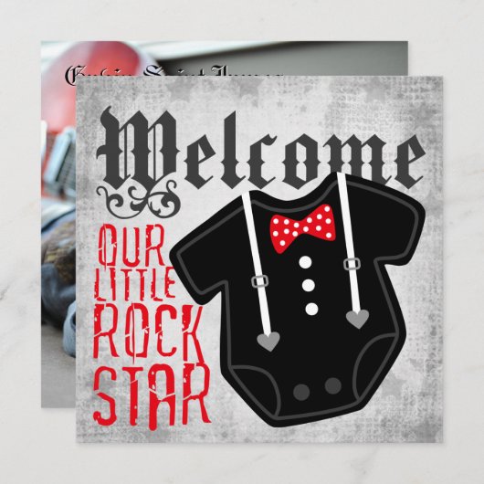 Rock Star Tux Geburtshinweise Ankündigung (Vorne/Hinten)