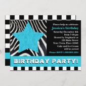 Rock Star Zebra Geburtstagsparty - Blue Einladung (Vorne/Hinten)