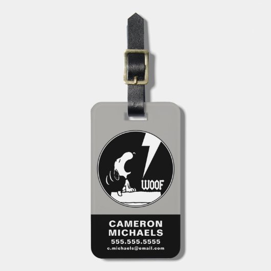 Rock-T-Shirts | Snoopy Howling | Name hinzufügen Gepäckanhänger (Vorderseite vertikal)