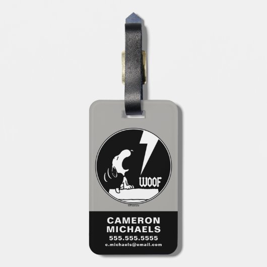 Rock-T-Shirts | Snoopy Howling | Name hinzufügen Gepäckanhänger (Rückseite vertikal)