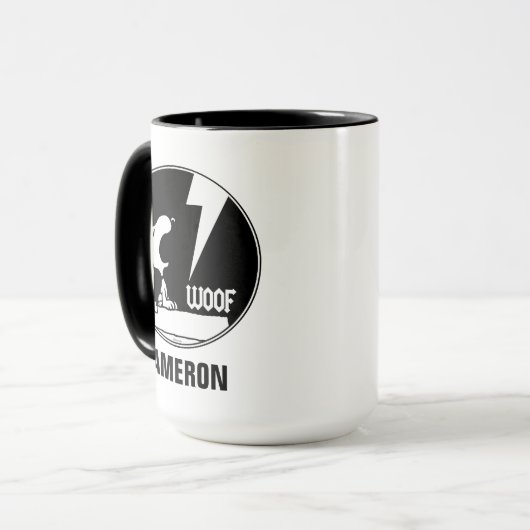 Rock-T-Shirts | Snoopy Howling | Name hinzufügen Tasse (Vorderseite Links)