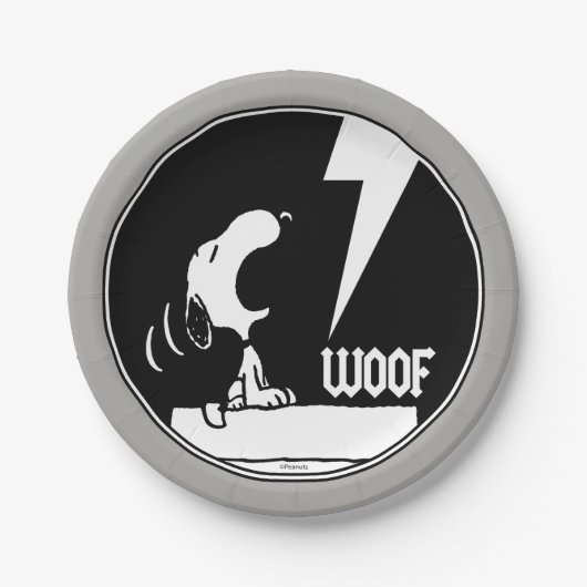 Rock-T-Shirts | Snoopy Howling Pappteller (Vorderseite)
