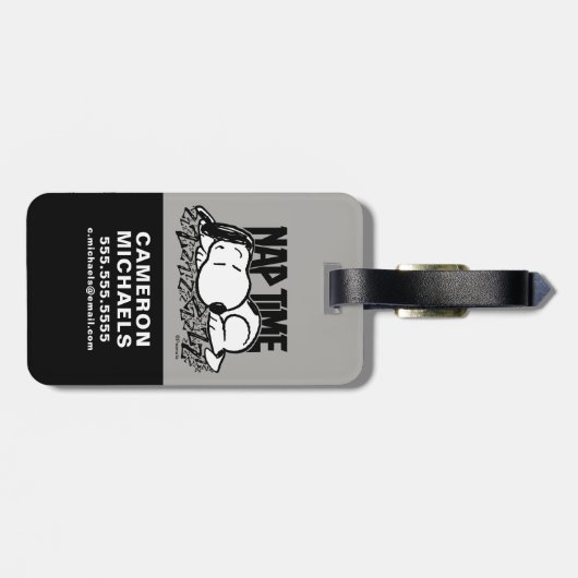 Rock-T-Shirts | Snoopy Nickerchen Time | Name hinz Gepäckanhänger (Rückseite horizontal)