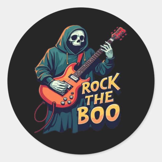 Rock the Boo - Halloween Skeleton Gitarrendesign Runder Aufkleber (Vorderseite)