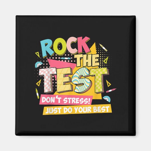 Rock The Test Day Motivational Retro Teachers Test Magnet (Vorne)