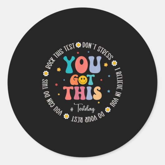 Rock The Test Teacher Testing Day Motivational Tes Runder Aufkleber (Vorderseite)