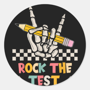 Rock the Test Testday Hand Skeleton Lehrer St. Runder Aufkleber