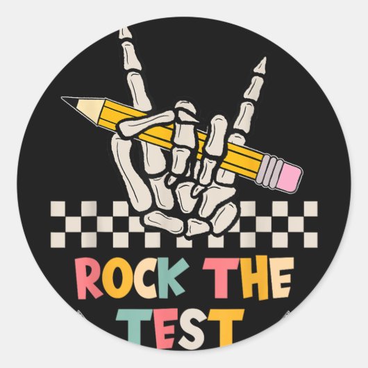 Rock the Test Testday Hand Skeleton Lehrer St. Runder Aufkleber (Vorderseite)