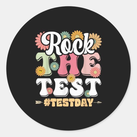 Rock The Test Testing Day Groovy Motivational Teac Runder Aufkleber (Vorderseite)