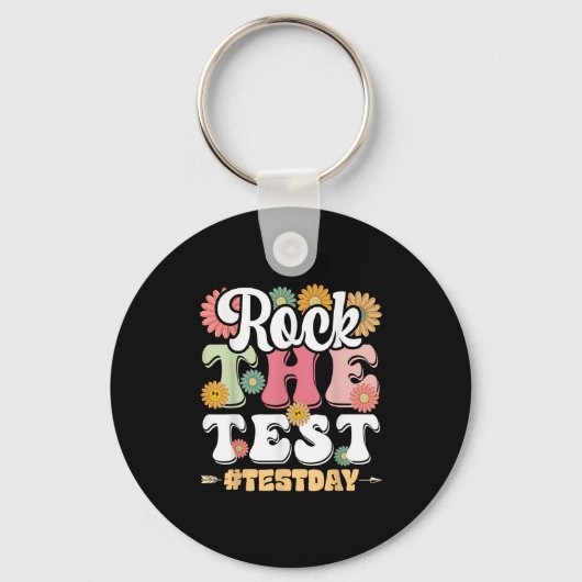 Rock The Test Testing Day Groovy Motivational Teac Schlüsselanhänger (Vorderseite)
