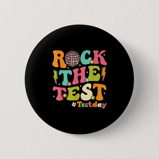 Rock The Test Testing Day Retro Motivational Teach Button (Vorderseite)