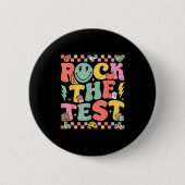 Rock The Test Testing Day Retro Motivational Teach Button (Vorderseite)