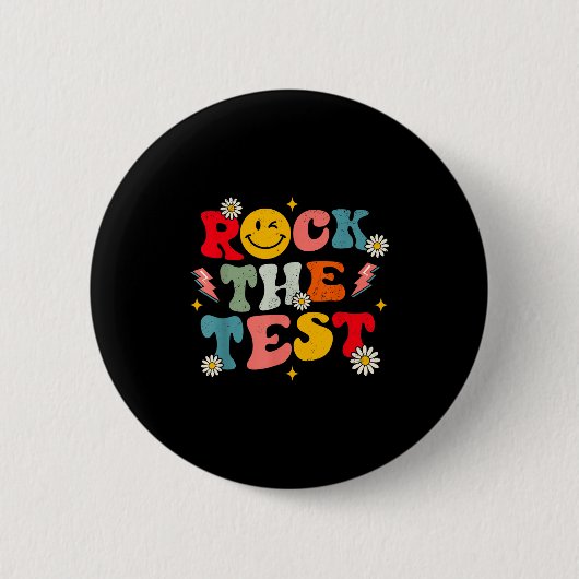 Rock The Test Testing Day Retro Motivational Teach Button (Vorderseite)