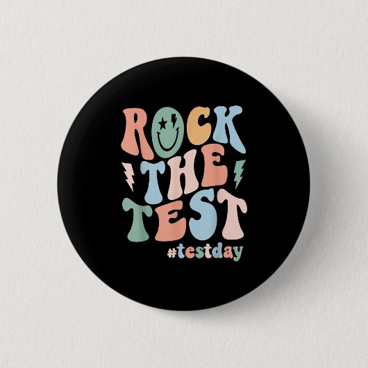 Rock The Test Testing Day Retro Motivational Teach Button (Vorderseite)