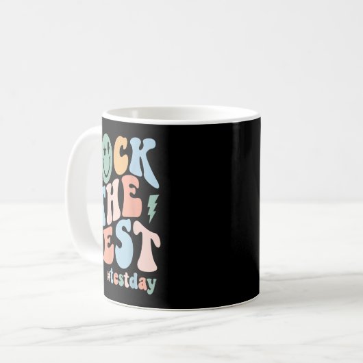 Rock The Test Testing Day Retro Motivational Teach Kaffeetasse (Vorderseite Links)