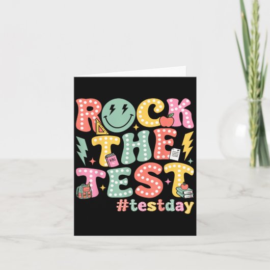 Rock The Test Testing Day Retro Motivational Teach Karte (Vorderseite)