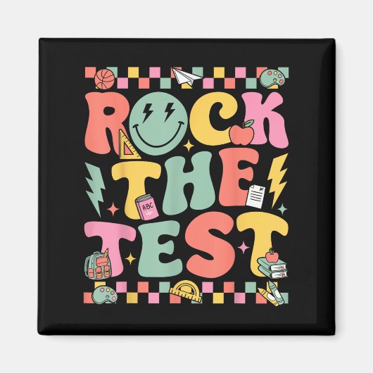 Rock The Test Testing Day Retro Motivational Teach Magnet (Vorne)