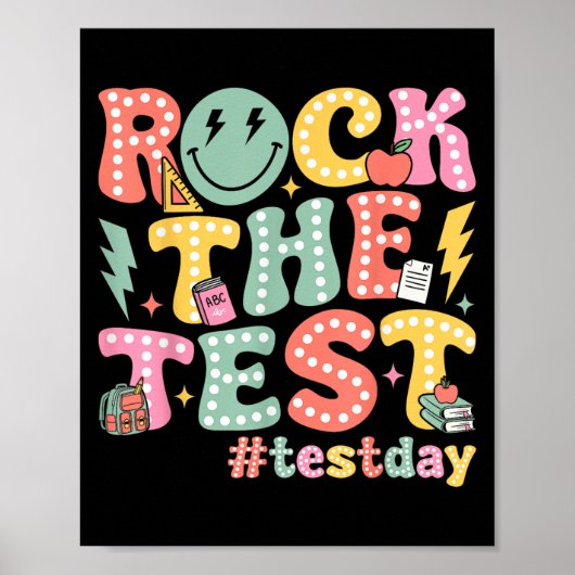Rock The Test Testing Day Retro Motivational Teach Poster (Vorne)