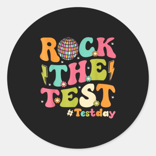 Rock The Test Testing Day Retro Motivational Teach Runder Aufkleber (Vorderseite)