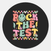 Rock The Test Testing Day Retro Motivational Teach Runder Aufkleber (Vorderseite)