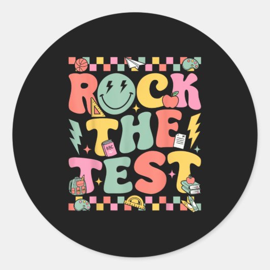 Rock The Test Testing Day Retro Motivational Teach Runder Aufkleber (Vorderseite)