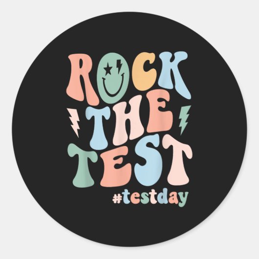 Rock The Test Testing Day Retro Motivational Teach Runder Aufkleber (Vorderseite)
