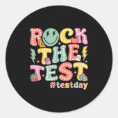 Rock The Test Testing Day Retro Motivational Teach Runder Aufkleber (Vorderseite)