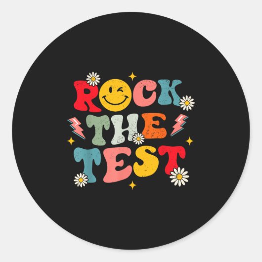 Rock The Test Testing Day Retro Motivational Teach Runder Aufkleber (Vorderseite)