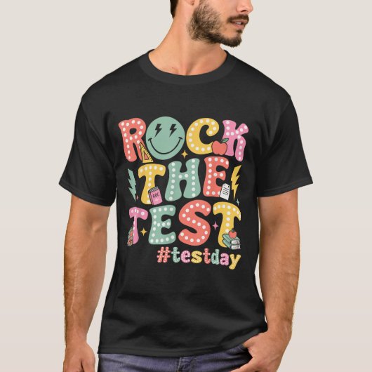 Rock The Test Testing Day Retro Motivational Teach T-Shirt (Vorderseite)