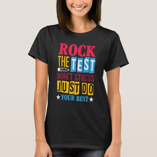 Rock The Test Testing Day Retro Motivational Teach T-Shirt (Vorderseite)