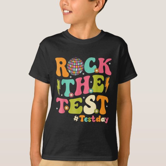 Rock The Test Testing Day Retro Motivational Teach T-Shirt (Vorderseite)